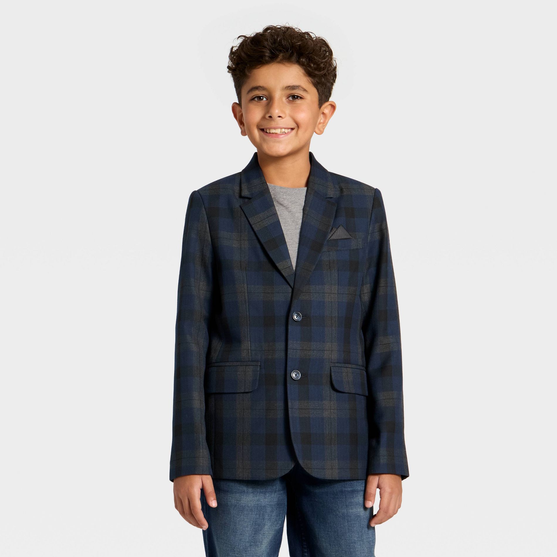 Boys' Holiday Plaid Suit Jacket - Cat & Jack™ Navy Blue