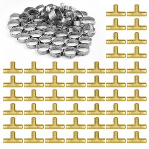 VEVOR Pipe Fittings, 1/2" 50PCS Brass Pipe Fittings, Clamp-style Tee Pipe Connector Brass Air Fittings, Heavy Duty Plumbing Fittings, Gold - 1 of 4