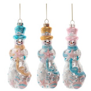 Transpac Glass Coastal Snowman Ornament Set of 3 Christmas Home Decorations - 1 of 1
