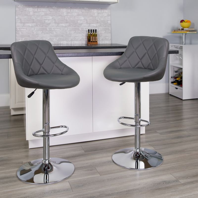 Flash Furniture Contemporary Vinyl Bucket Seat Adjustable Height Barstool with Diamond Pattern Back and Chrome Base, 2 of 11