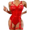 Avidlove Lingerie Sets for Women Lace Skull Corset with Garter Belt One Piece Teddy Bodysuit Royal Blue XXL - 2 of 3