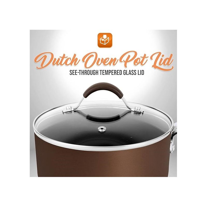 NutriChefKitchen Dutch Oven Pot Lid - See-Through Tempered Glass Lids, Stainless Steel Rim, Dishwasher Safe, 2 of 6