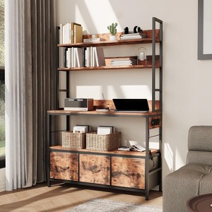 Storage Cabinet 5-Tier Standing Industrial Microwave Oven Stand , 10 Hooks, Kitchen Bakers Rack with Power Outlet,Vintage Brown - 1 of 4