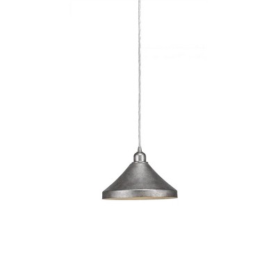 Toltec Lighting Vintage 1 - Light Pendant in  Aged Silver with 10” Aged Silver Cone Metal Shade Shade
