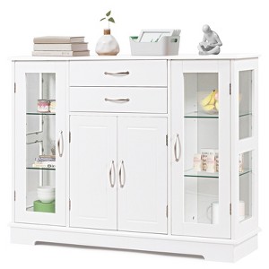 Costway Buffet Storage Cabinet Console Cupboard W/Glass Door Drawers Kitchen Dining Room - 1 of 4
