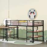 Twin Size Metal Loft Bed with Desk and Shelves - ModernLuxe