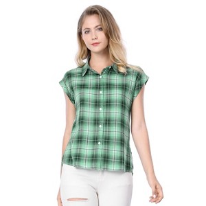 INSPIRE CHIC Women's Summer Plaid Short Sleeves Button Down Shirt - 1 of 4