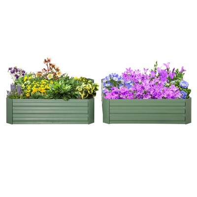 Green Galvanized Steel Raised Garden Bed Set for Vegetables and Flowers