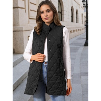 INSPIRE CHIC Women's Winter Stand Collar Sleeveless Lightweight Gilet Quilted Long Puffer Vest Black Small — фото 2