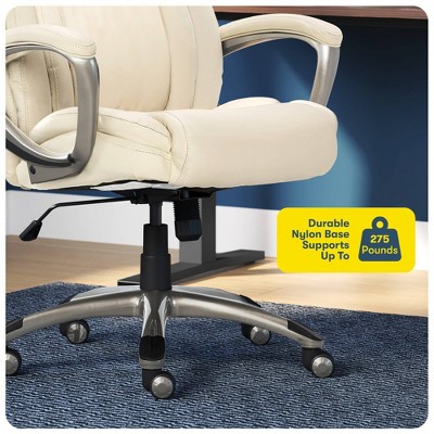 Beige High Back Leather Executive Swivel Office Chair