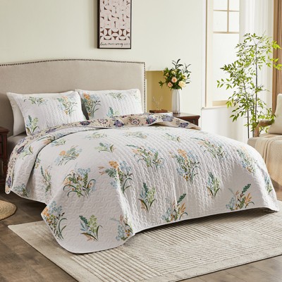 Inhand Microfiber Print Quilt Bedding Set, Flower print Soft Lightweight Coverlet For All Season