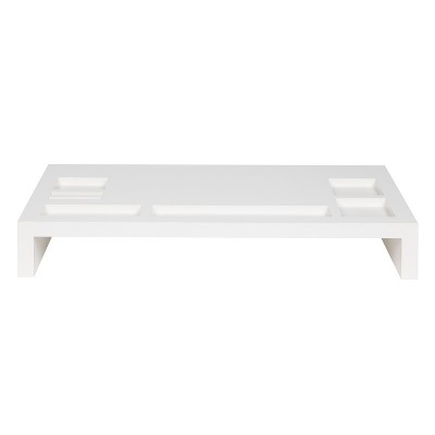 White Wood Desktop Organizer Monitor Stand with Storage Slots