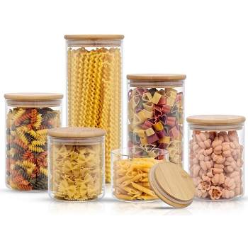 JoyJolt Glass Food Storage Jars Containers, Glass Storage Jar Bamboo Lids Set of 6 Kitchen Glass Canisters