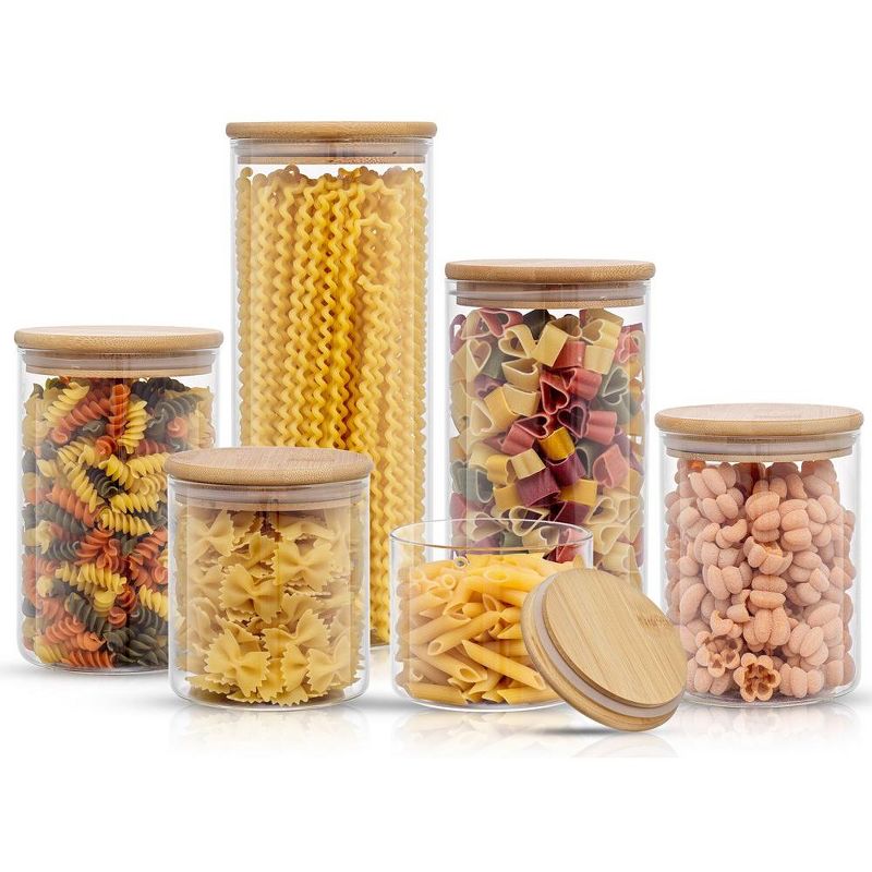 JoyJolt Glass Food Storage Jars Containers, Glass Storage Jar Bamboo Lids Set of 6 Kitchen Glass Canisters, 1 of 11