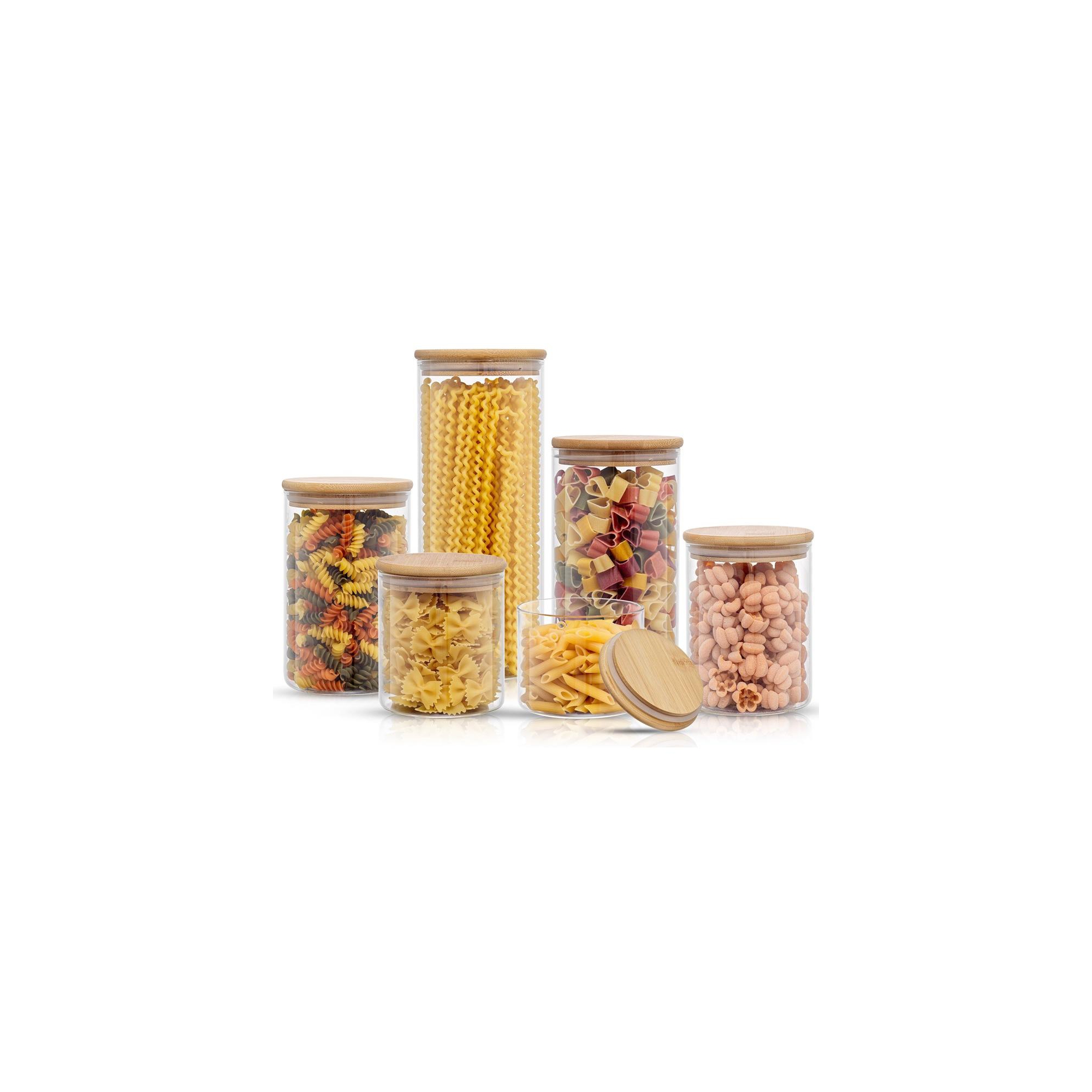 JoyJolt Glass Food Storage Jars Containers, Glass Storage Jar Bamboo Lids Set of 6 Kitchen Glass Canisters