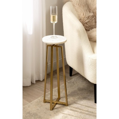 White Marble and Gold Metal Round Drink Table