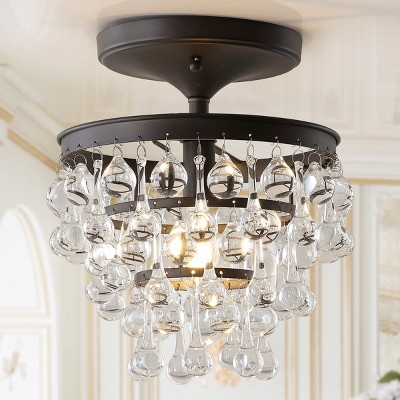 Contemporary Bronze Crystal 10" LED Flush Mount Chandelier