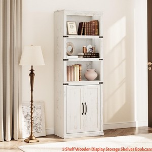 Home Office 5 Tier Book Shelf with Cabinet, 68.7" Tall Modern Farmhouse Bookcase w/ Doors and Adjustable Shelf, Wooden Storage Organizer Shelving Unit - 1 of 4
