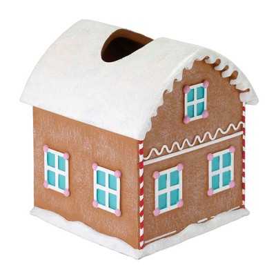 Festive Gingerbread House Resin Tissue Box Cover with Glitter