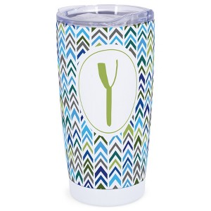 Elanze Designs Y Monogram Herringbone Arrows Wrap-Around Design 20 Ounce Stainless Steel On-The-Go Coffee Mug, Thermal Travel Tumbler with Leak - 1 of 4