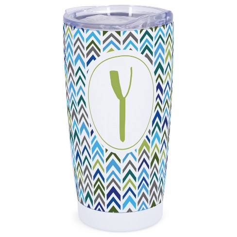 Elanze Designs Y Monogram Herringbone Arrows Wrap-Around Design 20 Ounce Stainless Steel On-The-Go Coffee Mug, Thermal Travel Tumbler with Leak - image 1 of 4