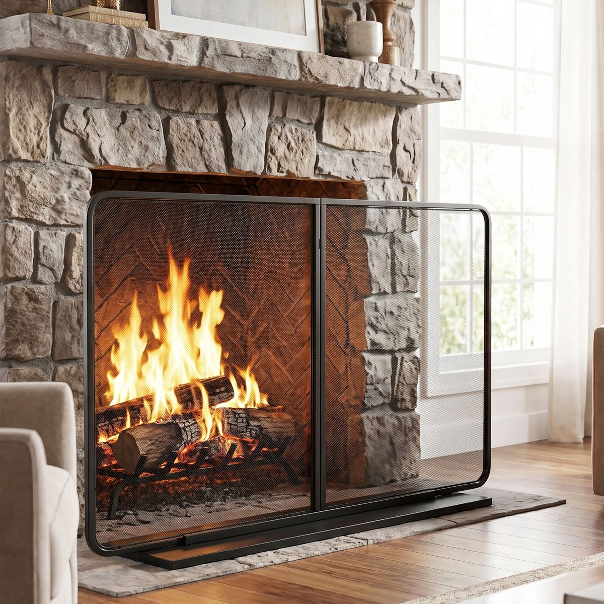 Christopher Knight Home Kael Modern Iron Two‑Panel Freestanding Fireplace Screen