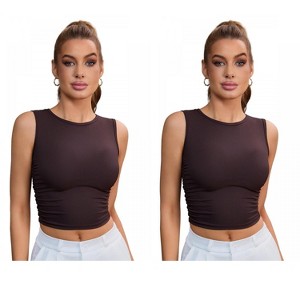 INSPIRE CHIC 2 Packs Women's Sleeveless Ribbed Waist-Cinched Workout Tank Top with Dual Side Pleats - 1 of 4