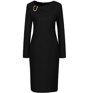 INSPIRE CHIC Women's Work Long Sleeve Asymmetrical Neck Business Cocktail Bodycon Midi Dresses - 1 of 4