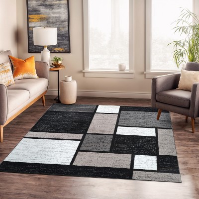 Gray and Black Geometric Square Area Rug 6'6" x 6'6"
