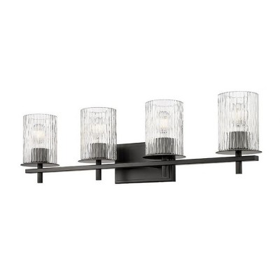 Matte Black 31" Cylinder Glass 4-Light Vanity Fixture