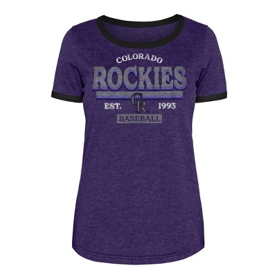 Mlb Colorado Rockies Women's Heather Bi-blend Ringer T-shirt - L