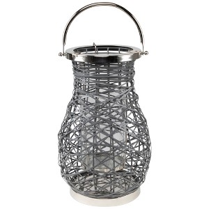 Northlight Woven Iron Pillar Candle Lantern with Glass Hurricane - 16.25" - Gray - 1 of 4