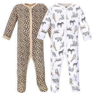 Hudson Baby Infant Girl Cotton Snap Sleep and Play 2pk, Modern Pink Safari - 1 of 2
