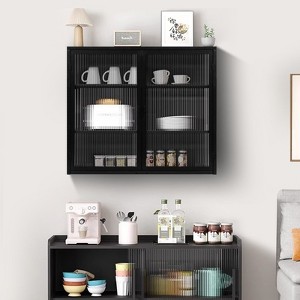 Garvee Modern Wall Mounted Cabinet with 2 Glass doors, Bathroom Storage Cabinet with Detachable Shelves, for Kitchen Living Room - 1 of 4