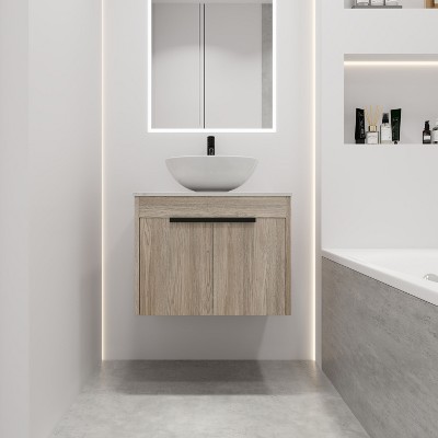 NicBex Floating Bathroom Vanity with 4 Styles Ceramic Basin,Bathroom Sink Vanity with Soft Close Doors,Bathroom Sink Cabinet for Bathroom,Oak