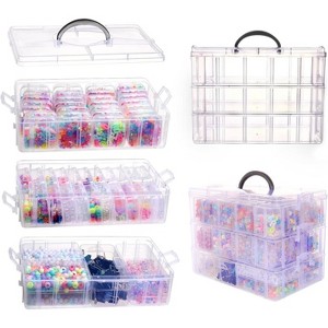 56-Piece Bead Organizer with 3-Tier Stackable Case, Small Plastic Containers for Jewelry, Crafts and Toy Storage - 1 of 4