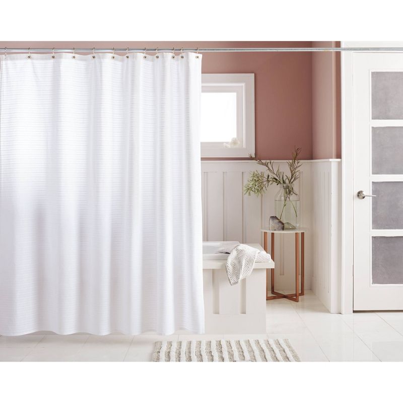Woven Stripe Shower Curtain White - Threshold&#8482;, 5 of 8