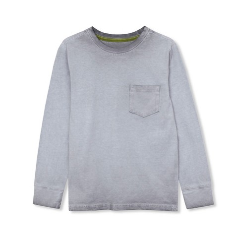Lands' End Kids Long Sleeve Washed Pocket Shirt - Medium - Cocoon
