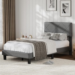 Twin Size Bed Frame with Upholstered Headboard,Twin Size Platform Bed Frame with Wooden Slat Support - 1 of 4