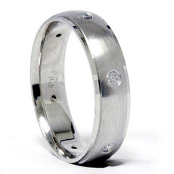 Pompeii3 Mens 14k White Gold Beveled Wedding Band Diamond Ring