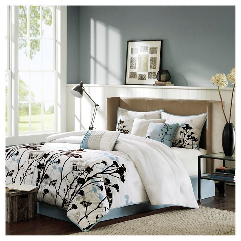 HIG 7 Piece Teal/Black Brushed Microfiber Embroidery Comforter Set - Queen  King