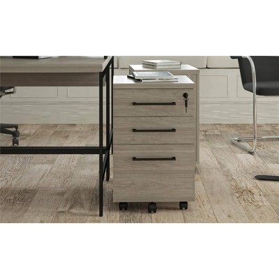 Parkside Light Brown Oak 3-Drawer Lockable Mobile File Cabinet