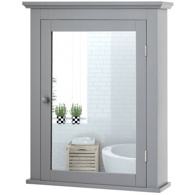 Costway Bathroom Wall Mount Storage Cabinet Single Door w/Height Adjustable  Shelf Grey