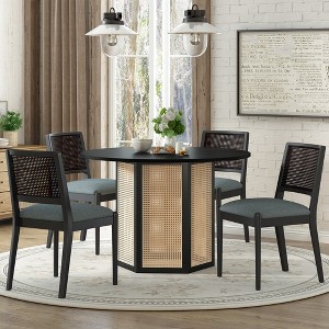 5 Piece Dining Table Set, Rattan Kitchen Table Set for 4 Persons, Wood Table and Chairs Set For Dining Room, Living Room, Kitchen Indoor Use - 1 of 4