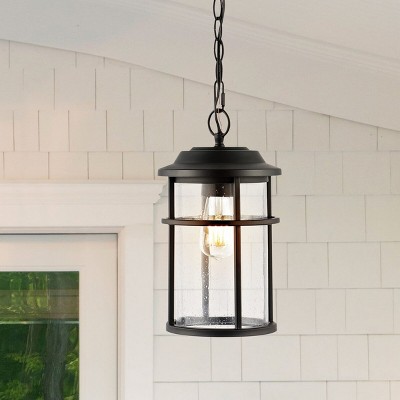 Cianna Matte Black LED Outdoor Pendant with Glass Shade