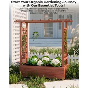 Wood Planter Box with Trellis, Raised Garden Bed with  with Side Supports, Hanging Roof, and Drainage Holes, Freestanding Elevated Garden Bed - 1 of 4