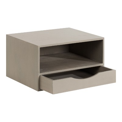 Gray Poplar Wood Floating Wall Shelf with Drawer