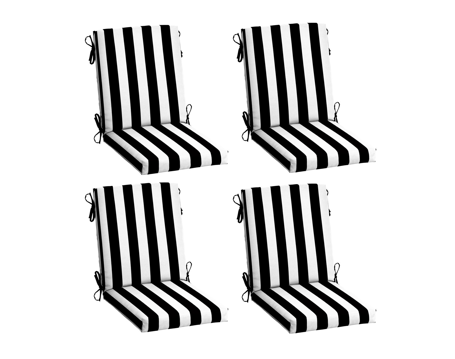 ARDEN 4-Pack Outdoor Patio Dining Chair Cushion, 20x44, Rain-Proof Seat Pad, Fade-Resistant Outdoor Cushion Black Cabana Stripe