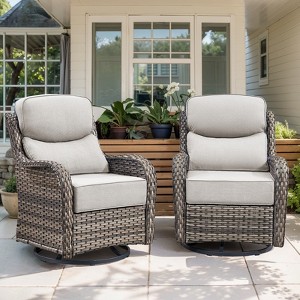 Belord Outdoor Swivel Rocker Patio Chairs of 2 with 6 Inch Thick Cushions, Wicker Patio Furniture Set Swivel Rocking Glider Chairs with High Back - 1 of 4