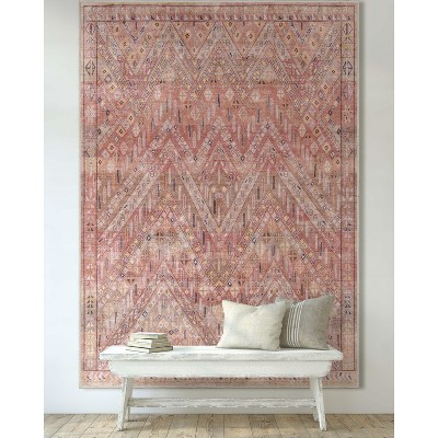 Vintage Red Synthetic Flat-Weave Rectangular Area Rug